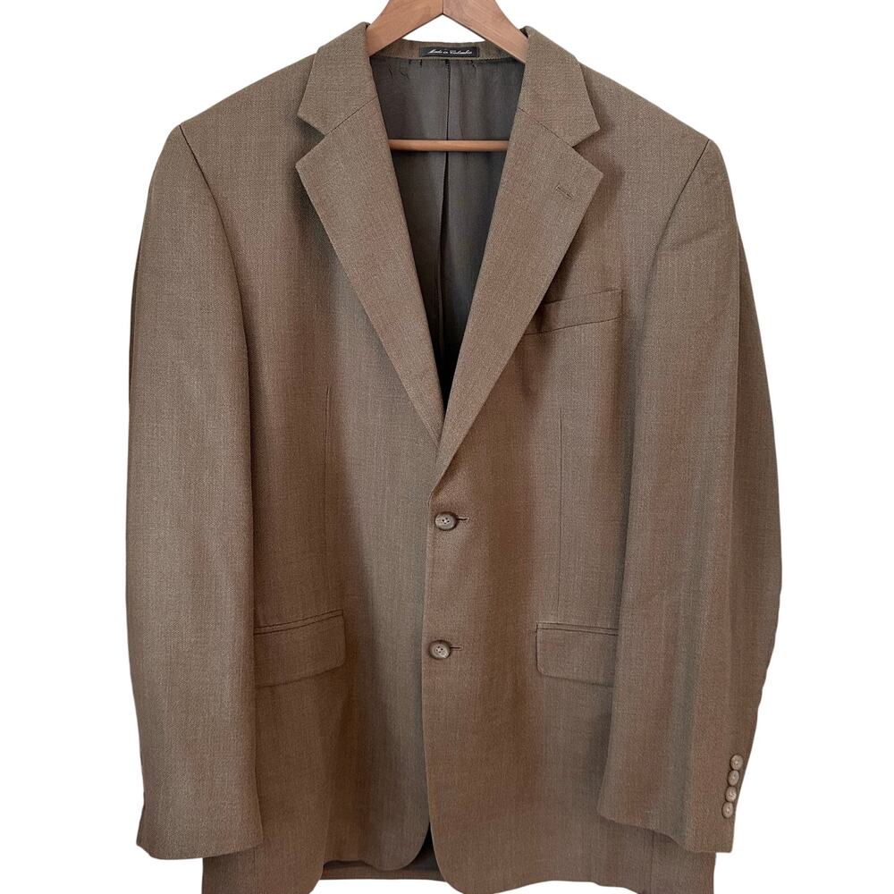 Oscar De La Renta 42L Tan Silk & Wool Blazer Lightweight Sport Coat